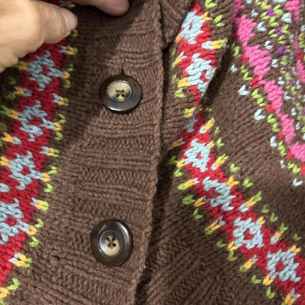 Hanna Anderson Lady’s Sweater Boho Hippy Y2K Heavy Brown With Pastels - Picture 4 of 9